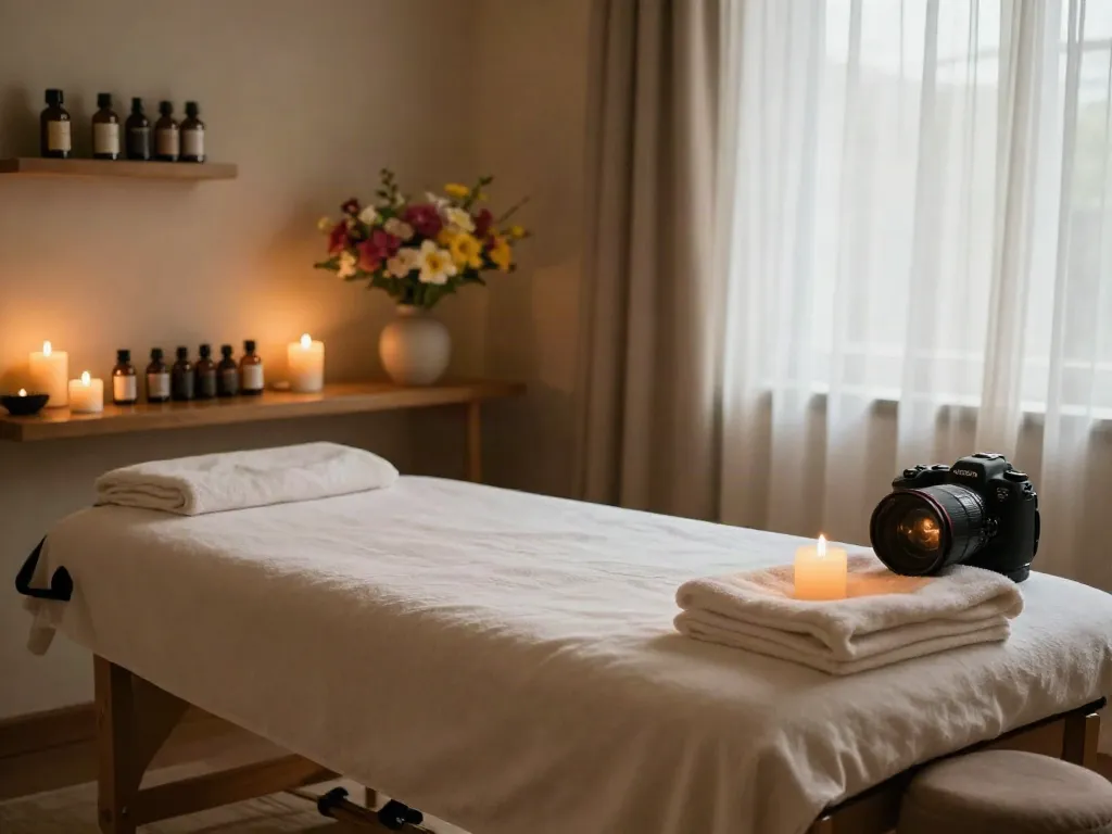 Intimate and relaxing setting for עיסוי אירוטי במרכז with candles and soft towels.